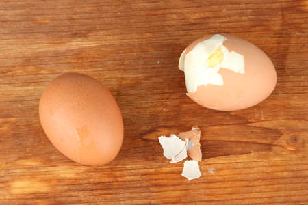 Boiled eggs on wooden backgroundの写真素材
