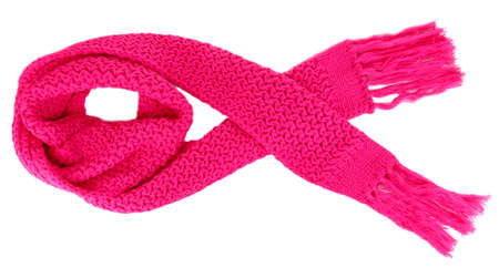 Warm knitted scarf pink isolated on whiteの写真素材