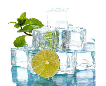 Ice with mint and lime on light backgroundの写真素材