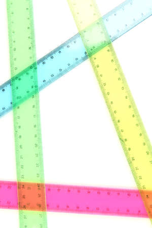 Plastic rulers isolated on whiteの写真素材