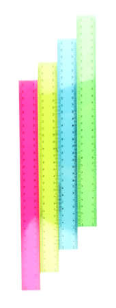 Plastic rulers isolated on whiteの写真素材