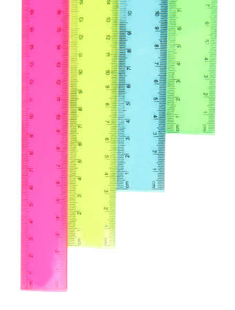 Plastic rulers isolated on whiteの写真素材