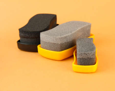 Shoe shine sponges, on color backgroundの写真素材