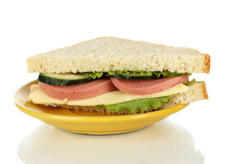 Sandwich on plate isolated on whiteの写真素材