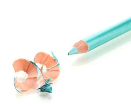 Cosmetic pencil and shavings, isolated on whiteの写真素材