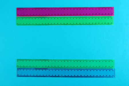 Rulers on blue backgroundの写真素材