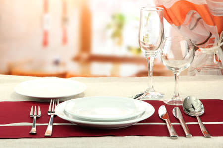 holiday table setting at restaurantの写真素材