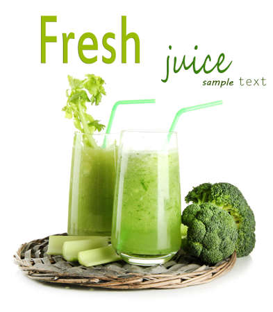 Glasses of green vegetable juice, isolated on whiteの写真素材