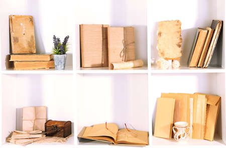 Books on white  shelvesの写真素材