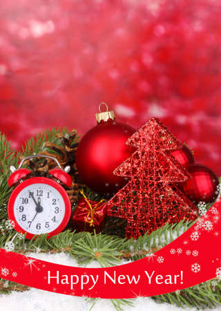 Christmas decoration on red backgroundの写真素材