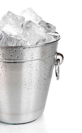 Metal ice bucket isolated on whiteの写真素材
