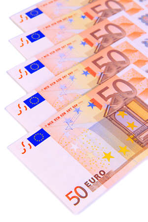 Euro banknotes isolated on whiteの写真素材