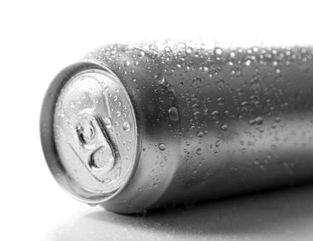 Metal can of beer, isolated on whiteの写真素材