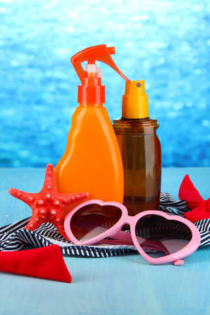 Beach items on beach backgroundの写真素材