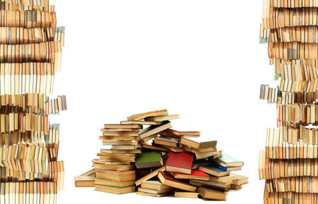 Lot of old books isolated on whiteの写真素材