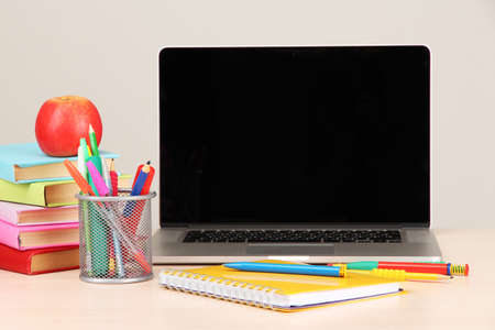Home workplace with computer, close upの写真素材