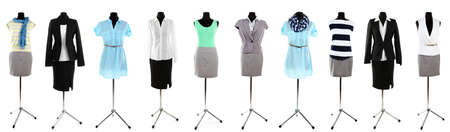 Collage of office clothes on mannequin  isolated on whiteの写真素材