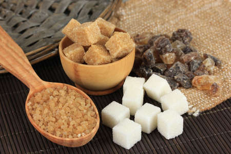 Different types of sugar on table close-upの写真素材