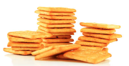 Delicious crackers isolated on whiteの写真素材