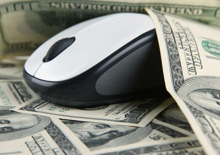 Computer mouse on dollars close upの写真素材