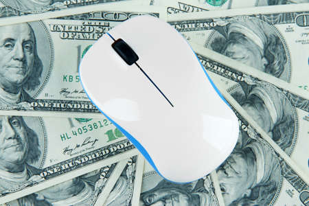 Computer mouse on dollars close upの写真素材