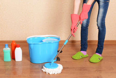 House cleaning with  mopの写真素材