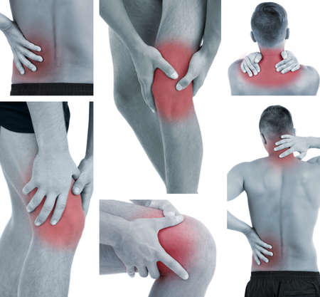 Collage representing man having pain at several part of body Collage representing man having pain at several part of body