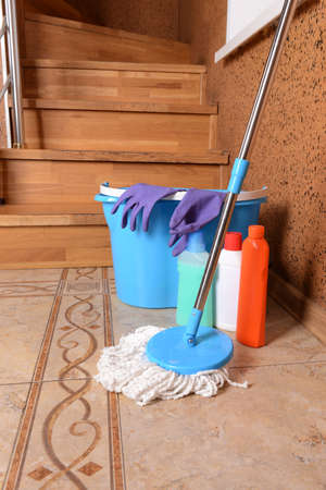 House cleaning equipment with  mopの写真素材
