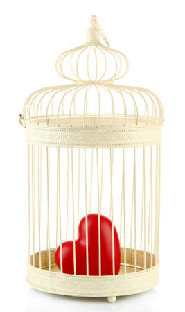 Heart in decorative cage, isolated on whiteの写真素材