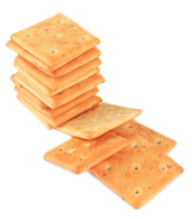 Delicious crackers isolated on whiteの写真素材