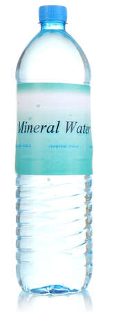 Water bottle with label isolated on whiteの写真素材