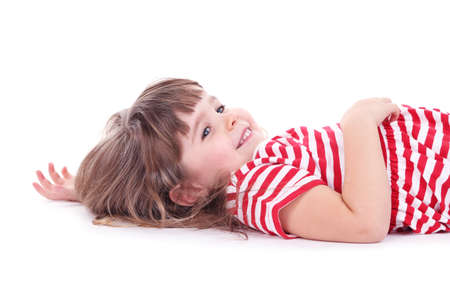 Pretty little girl isolated on whiteの写真素材