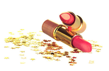 beautiful red lipsticks isolated on whiteの写真素材
