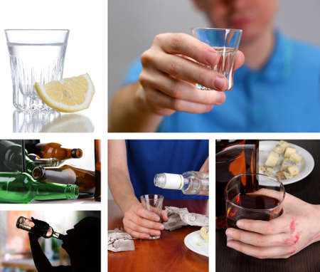 Collage of alcoholism close-upの写真素材