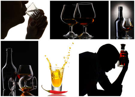 Collage of alcoholism close-upの写真素材