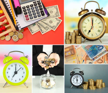 Business collage. Concept of time and moneyの写真素材