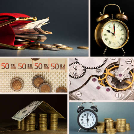 Business collage. Concept of time and moneyの写真素材