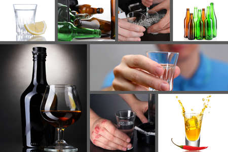 Collage of alcoholism close-upの写真素材