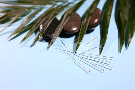 Composition with needles for acupuncture, close up.の写真素材