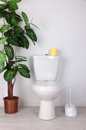 White toilet bowl in  bathroomの写真素材