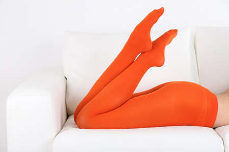 Stockings on perfect woman legs, close upの写真素材