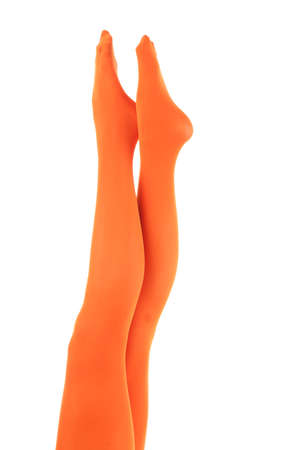 Stockings on perfect woman legs, isolated on whiteの写真素材
