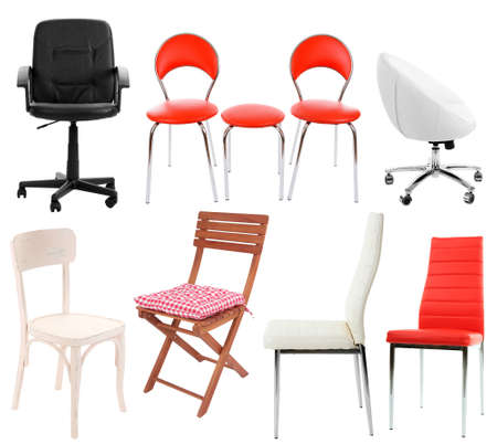 Collage of different chairs isolated on whiteの写真素材