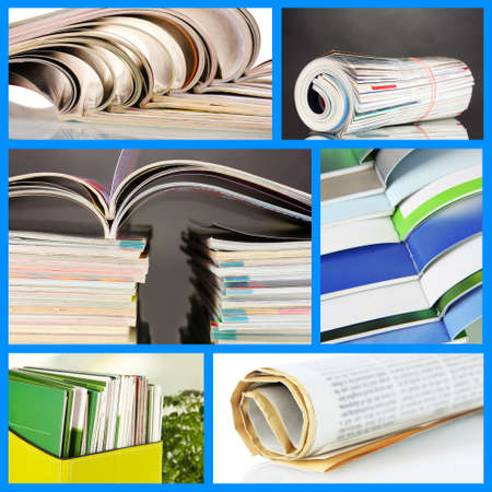 Collage of colorful magazines close-upの写真素材