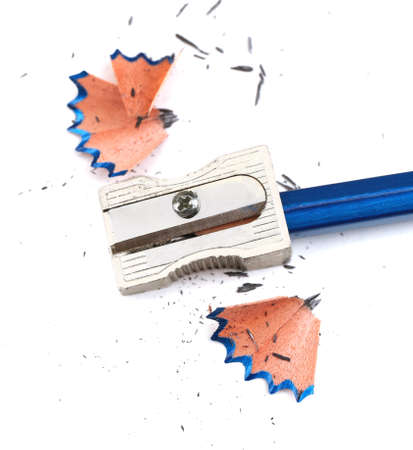 Pencil and pencil shavings, isolated on whiteの写真素材