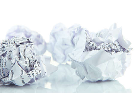 Crumpled paper balls isolated on whiteの写真素材