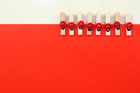Abstract background with colorful wooden pins and paperの写真素材