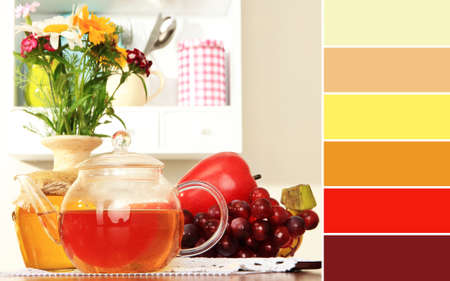 Kitchen composition. Color palette with complimentary swatchesの写真素材