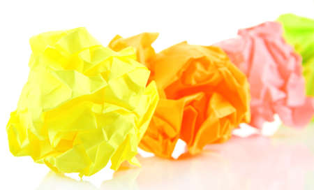 Colorful crumpled paper balls isolated on whiteの写真素材