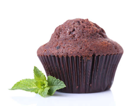 Chocolate muffin isolated on whiteの写真素材